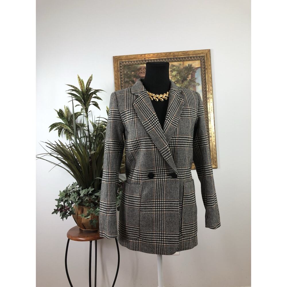 H & M Women Jacket 2 Long Sleeve Academia Old Money Executive Plaid Houndstooth